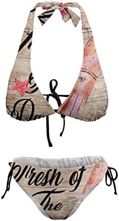 Swimsuit Women Girl Push Up Seafood of The Day Two Piece Bathing Suit Coastal Removable Padding Bra Tie Back