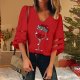 Women Casual Top Shirt V Neck Mesh Top Trumpet Half Sleeves Casual Christmas Tops Fashion Christmas Blouse Womens