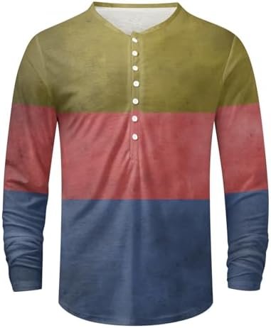 Men's Patchwork Color Casual Crew Neck Button Up T Shirt Large Size Digital Printed T Shirt Long Sleeve Top