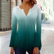 Women Shirts V Neck Button T-Shirts Waisted Pleated Tops Tie Dye Hide Belly Tunic Blouse