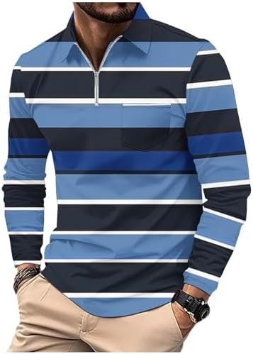 Men's Long Sleeve Patchwork Striped Lapel T Shirt Casual Holiday Shirts Tops Men Shirt Long