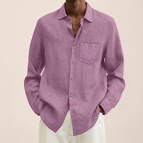 Male Summer Cotton Linen Solid Casual Plus Size Loose Shirt Mens Turn Down Long Sleeve Shirt Long Sleeve Stretch