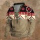 Men's Neck Long Sleeved Sports Shirt Soft And Warm Retro Ethnic Style T Contrast Drop Shoulder Sleeve Print