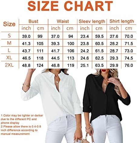 Womens Button Down Shirts V Neck Long Sleeve Office Casual Business Plain Blouse Tops with Pocket