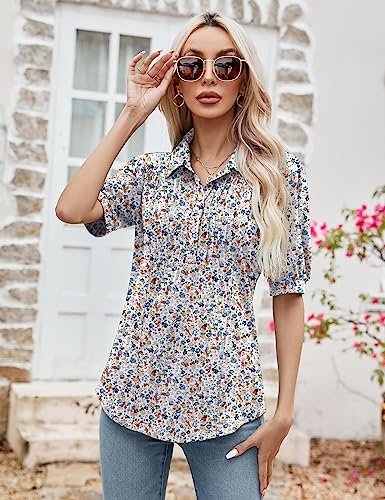 Womens Blouses Dressy Casual Short Sleeve Button Down Collared Polo Shirt Loose Tunic Summer Tops