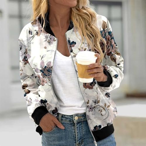 Women Fashion Floral Print Round Neck Casual Loose Long Sleeve Coat Top Jean Jacket Plus Size Women