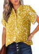 Womens Tops Summer Casual Boho Floral Print Short Sleeve Half Button Down V Neck Chiffon Blouses Shirts