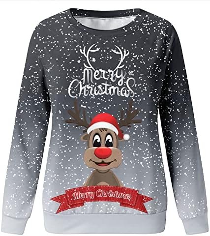 Ladies Sweatshirt Merry Christmas Round Long Sleeve Print Easy Top Blouse Solid Pullover Sweatshirt Women