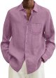 Male Summer Cotton Linen Solid Casual Plus Size Loose Shirt Mens Turn Down Long Sleeve Shirt Long Sleeve Stretch
