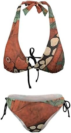 Bikini Set for Women Girl V-Neck Ocean Life on Earth Two Piece Bathing Suit Sea Adjustable Strap Tie String