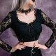 Women Gothic Elegant Hollow Sleeve Retro Womens Shirt Long Black Sexy Lace Top Womens Blouse Blank Tee Shirts for