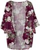 Women's Floral Print Puff Sleeve Kimono Loose Cover Up Casual Blouse Tops Womens Sweaters Elbow