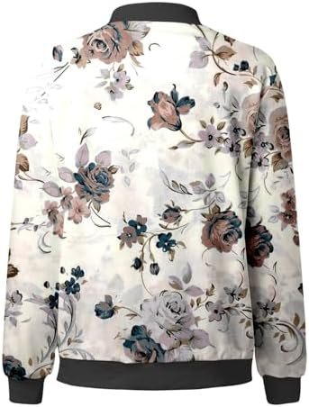 Women Fashion Floral Print Round Neck Casual Loose Long Sleeve Coat Top Jean Jacket Plus Size Women